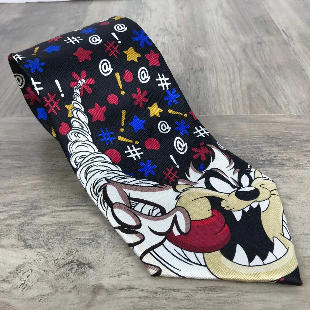 TAZ Tasmanian Devil Necktie Vtg 90s Looney Tunes ~ Neck Tie ~ Cartoon Black
